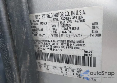 1999 Ford F-250 Lariat/Xl/Xlt из США, поврежденный, VIN 1FTNX21F5XEB44785